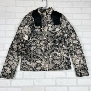 Mango Casual Womens Snakeskin Print Puffer Jacket Black Beige Size S Small